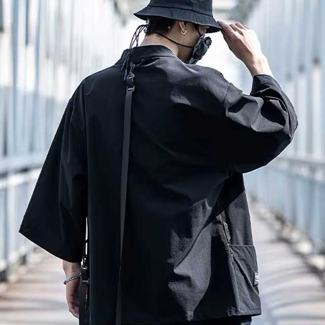Trendy Haori Jacket Style -  japanese style - Trendy Black Haori Jacket for Urban Layering - View 3