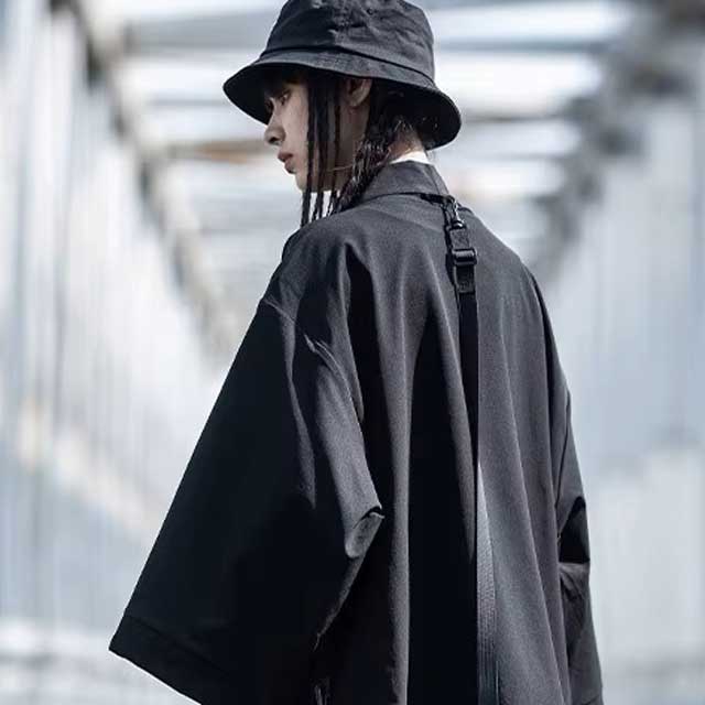 Trendy Haori Jacket Style -  kimono cardigan - Trendy Black Haori Jacket for Urban Layering - View 4