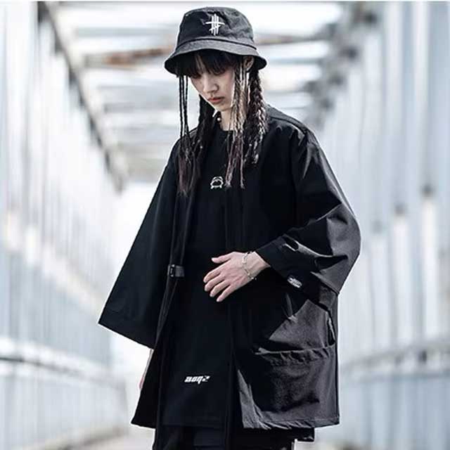 Trendy Haori Jacket Style - trendy haori jacket - Trendy Black Haori Jacket for Urban Layering - View 2
