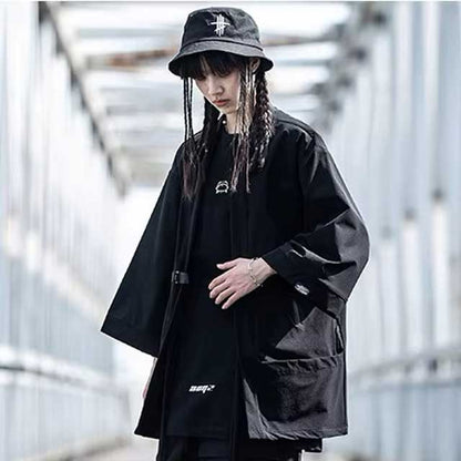 Trendy Haori Jacket Style - trendy haori jacket - Trendy Black Haori Jacket for Urban Layering - View 2