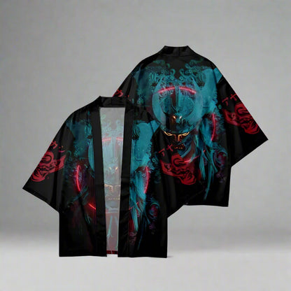 Trendy Japanese Haori -  cardigan - Trendy Japanese Haori with Samurai Print - View 3