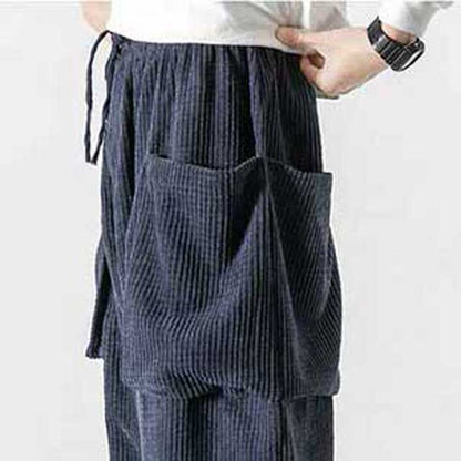 Trendy Japanese Utility Trousers -  hakama style - Trendy Japanese Cargo Pants with Ample Storage - View 12
