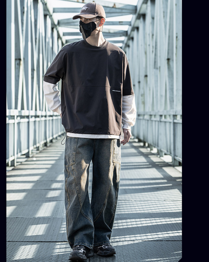 Trendy Paneled Straight Jeans -  cargo pockets - Trendy Paneled Straight Jeans with Cargo Pockets - View 4