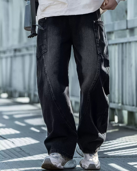 Trendy Paneled Straight Jeans - comfortable jeans - Trendy Paneled Straight Jeans with Cargo Pockets - Main view