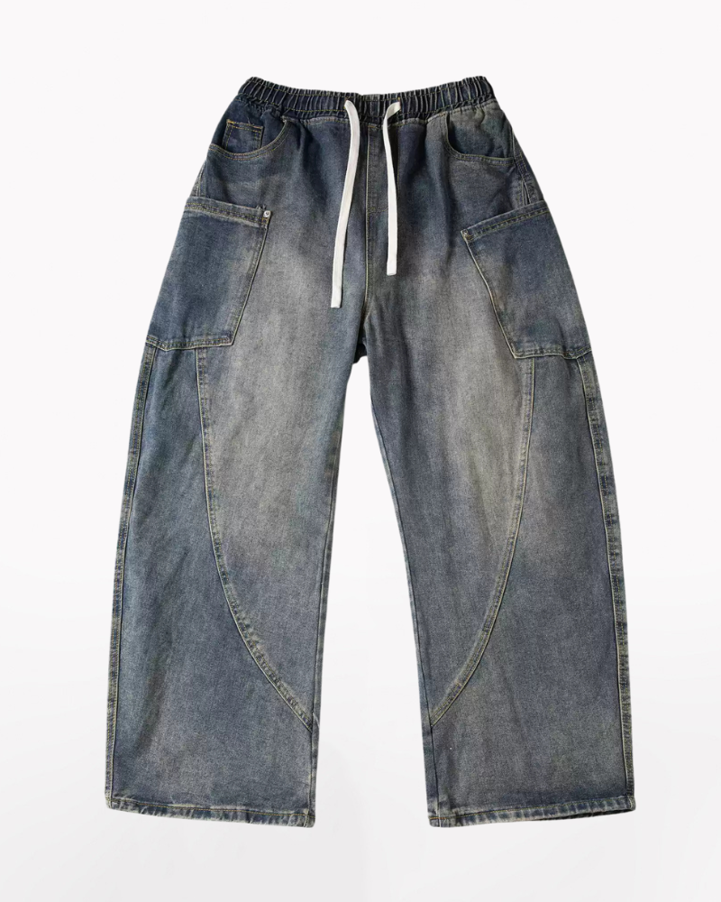 Trendy Paneled Straight Jeans - comfortable jeans - Trendy Paneled Straight Jeans with Cargo Pockets - View 8