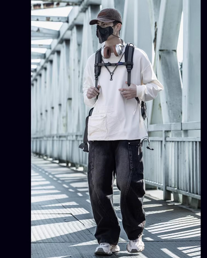 Trendy Paneled Straight Jeans -  cotton spandex jeans - Trendy Paneled Straight Jeans with Cargo Pockets - View 6