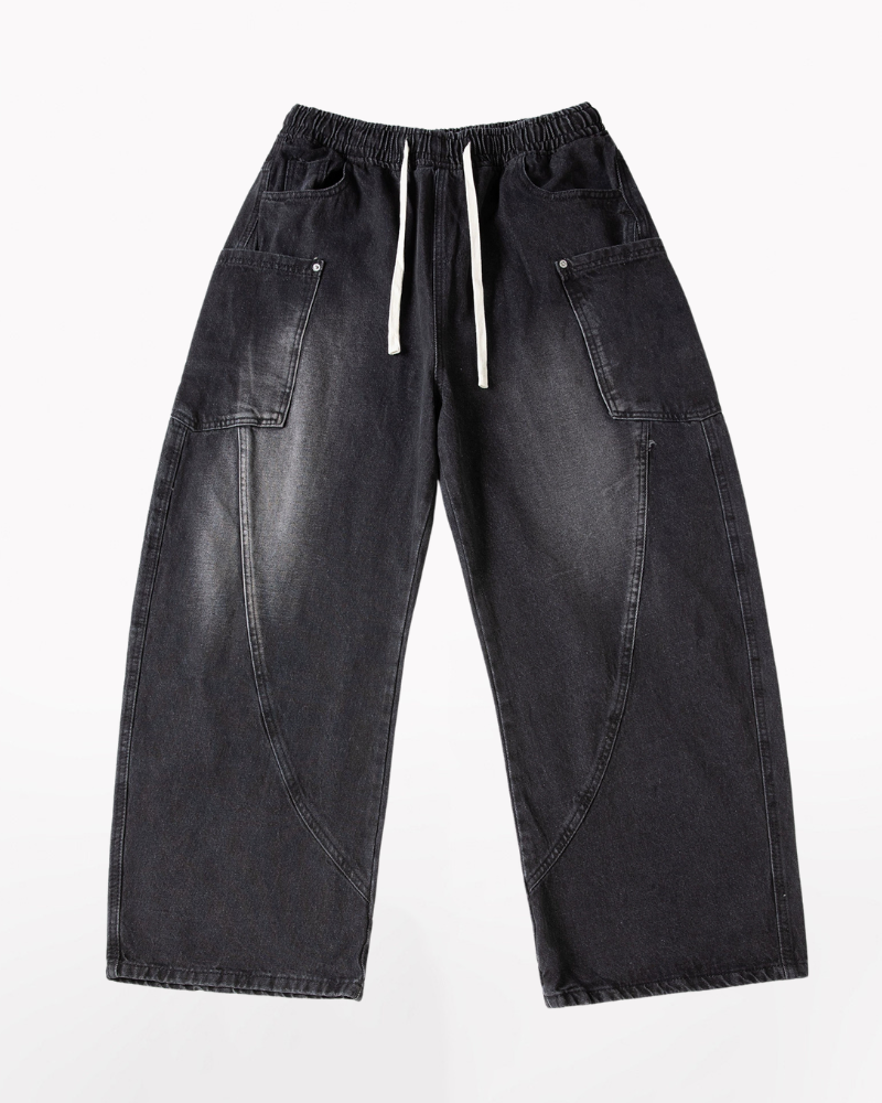Trendy Paneled Straight Jeans -  trendy jeans - Trendy Paneled Straight Jeans with Cargo Pockets - View 7