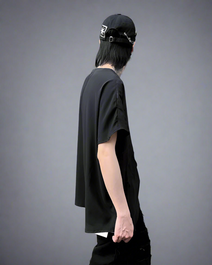 Trendy Patchwork Hem Tee -  black tee - Trendy Patchwork Hem Tee for Urban Techwear Style - View 5