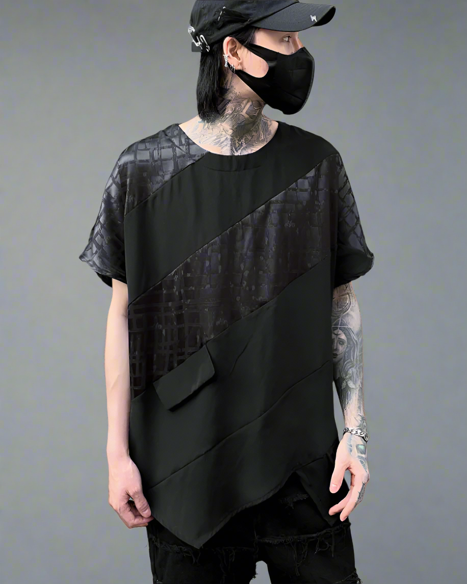 Trendy Patchwork Hem Tee -  comfortable summer wear - Trendy Patchwork Hem Tee for Urban Techwear Style - View 6