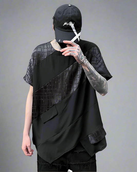 Trendy Patchwork Hem Tee - Summer Techwear - Trendy Patchwork Hem Tee for Urban Techwear Style - Main view