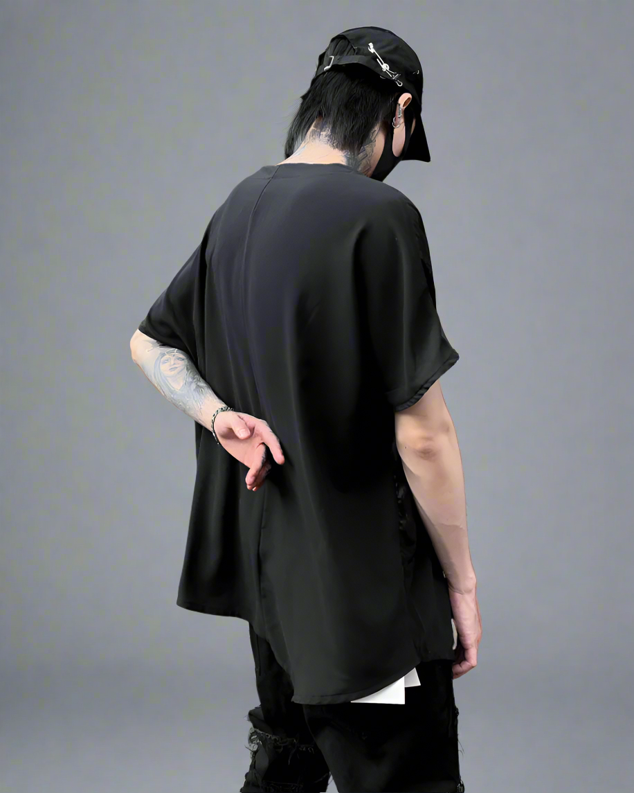 Trendy Patchwork Hem Tee - techwear - Trendy Patchwork Hem Tee for Urban Techwear Style - View 2