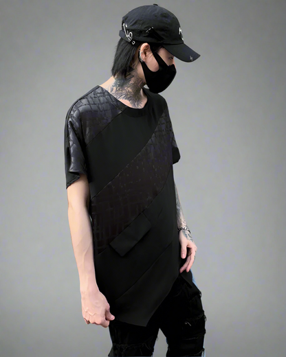 Trendy Patchwork Hem Tee - techwear t-shirt - Trendy Patchwork Hem Tee for Urban Techwear Style - View 3