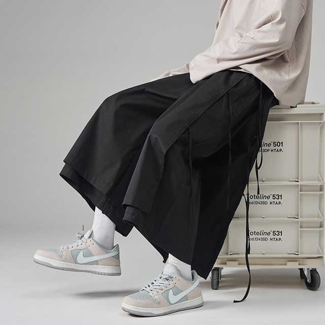 Trendy Relaxed Hakama Trousers -  elastic waist - Trendy Relaxed Hakama Trousers for Everyday Wear - View 6