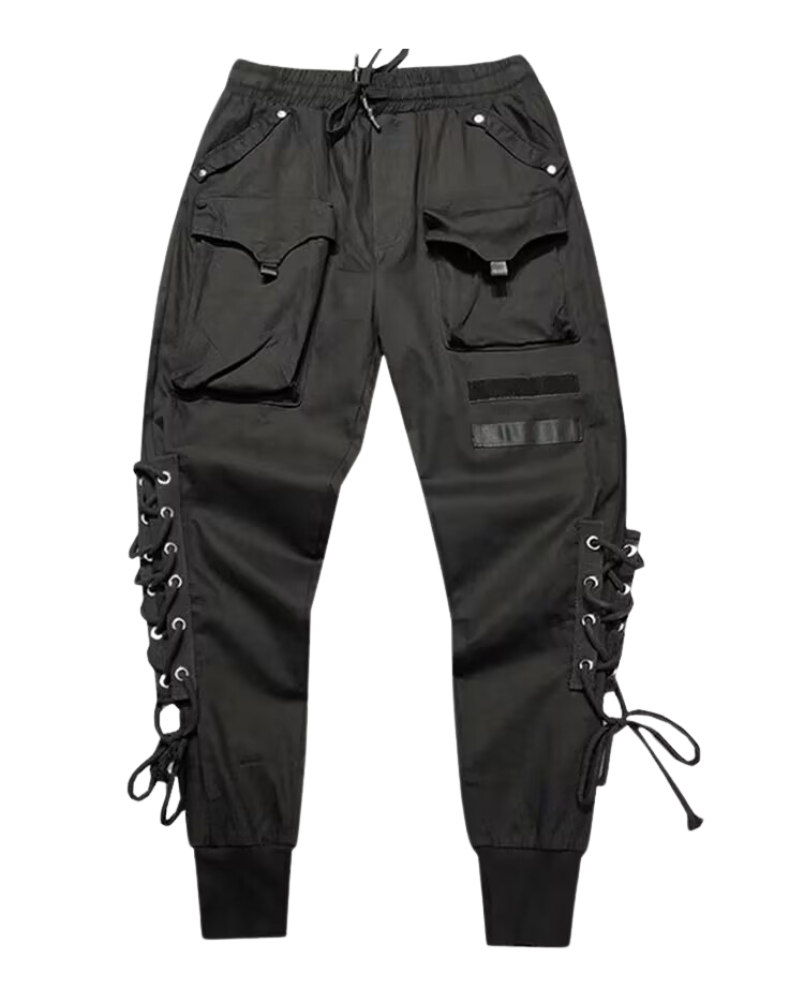 Trendy Slim Fit Cargo Pants -  urban exploration pants - Trendy Slim Fit Cargo Pants in Classic Black - View 8