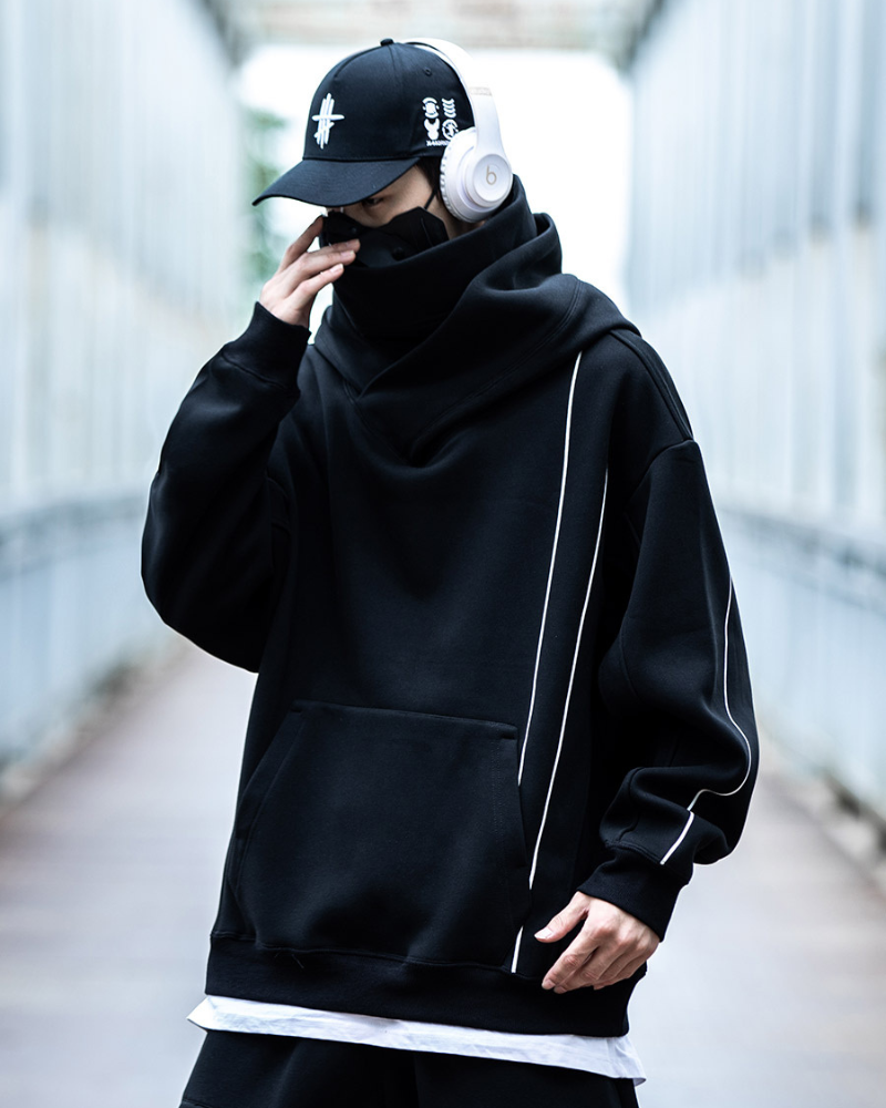 Trendy Turtleneck Hoodie for All - urban techwear hoodie - Trendy Turtleneck Hoodie for Everyday Style - View 2