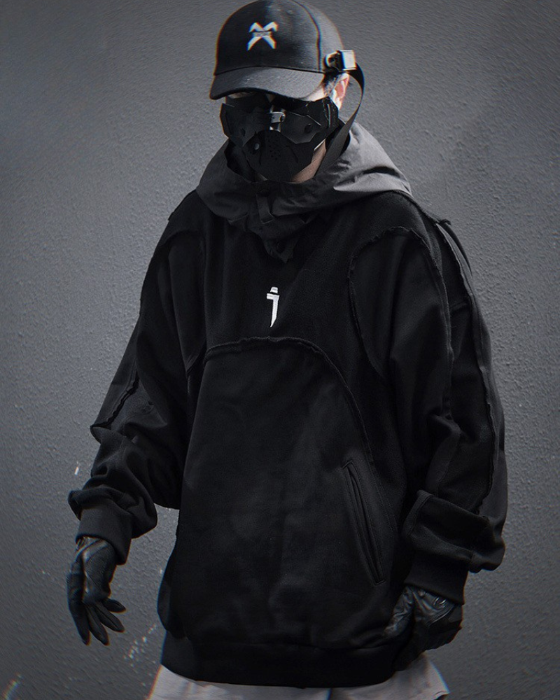 Trendy Washed Patchwork Hoodie - hoodie - Sophisticated Cape Hoodie for Streetwear and Techwear - Main view