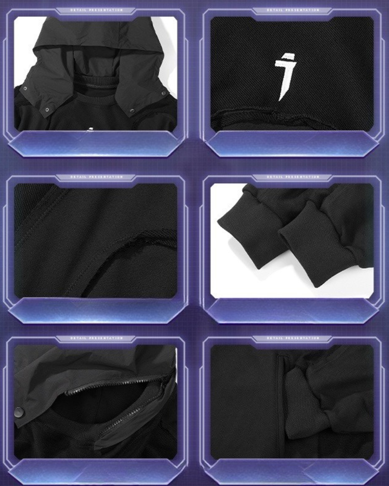 Trendy Washed Patchwork Hoodie - hoodie - Sophisticated Cape Hoodie for Streetwear and Techwear - View 9