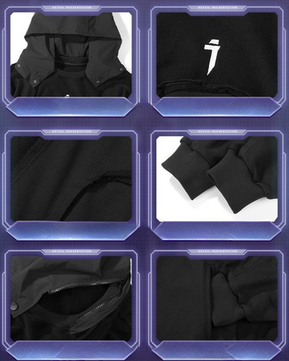 Trendy Washed Patchwork Hoodie - hoodie - Sophisticated Cape Hoodie for Streetwear and Techwear - View 9