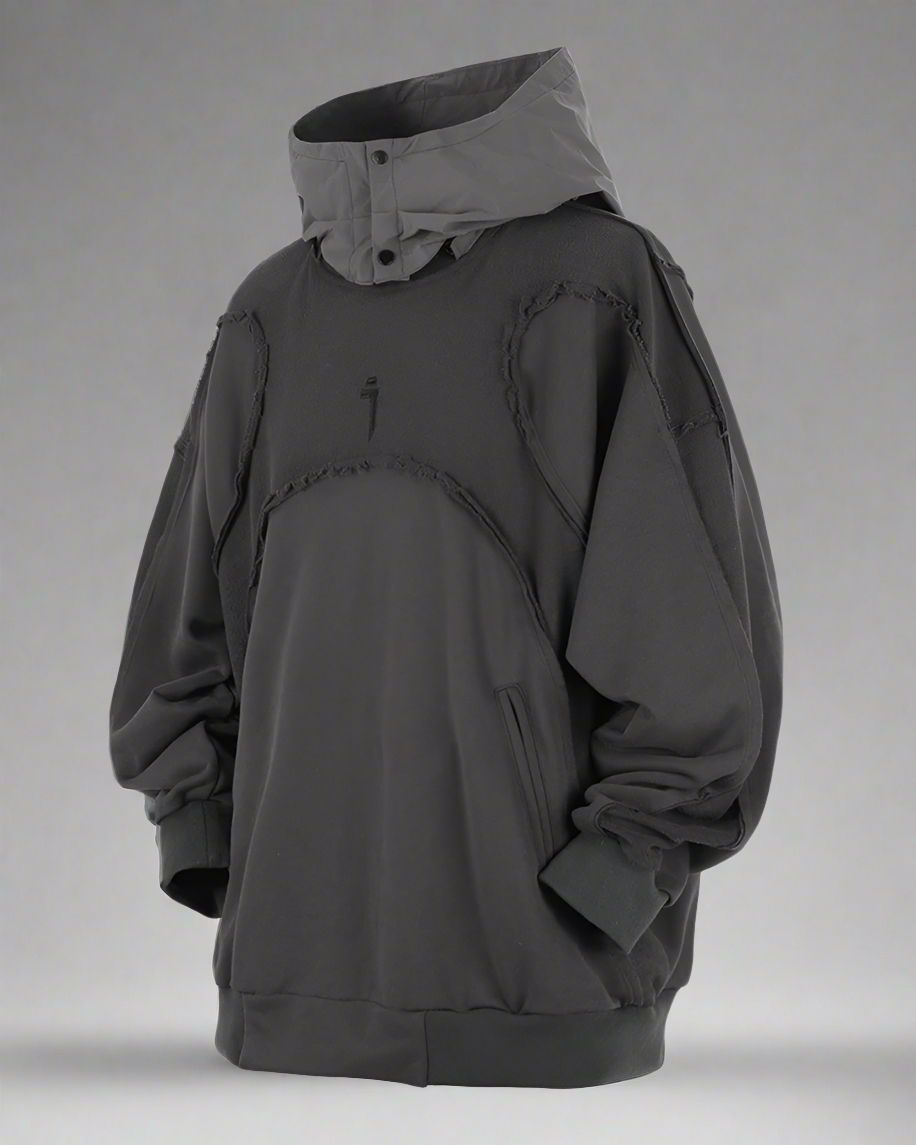 Trendy Washed Patchwork Hoodie -  techwear fashion hoodie - Sophisticated Cape Hoodie for Streetwear and Techwear - View 8