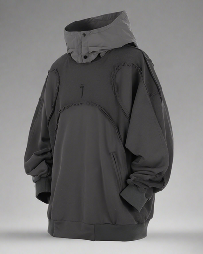 Trendy Washed Patchwork Hoodie -  techwear fashion hoodie - Sophisticated Cape Hoodie for Streetwear and Techwear - View 8