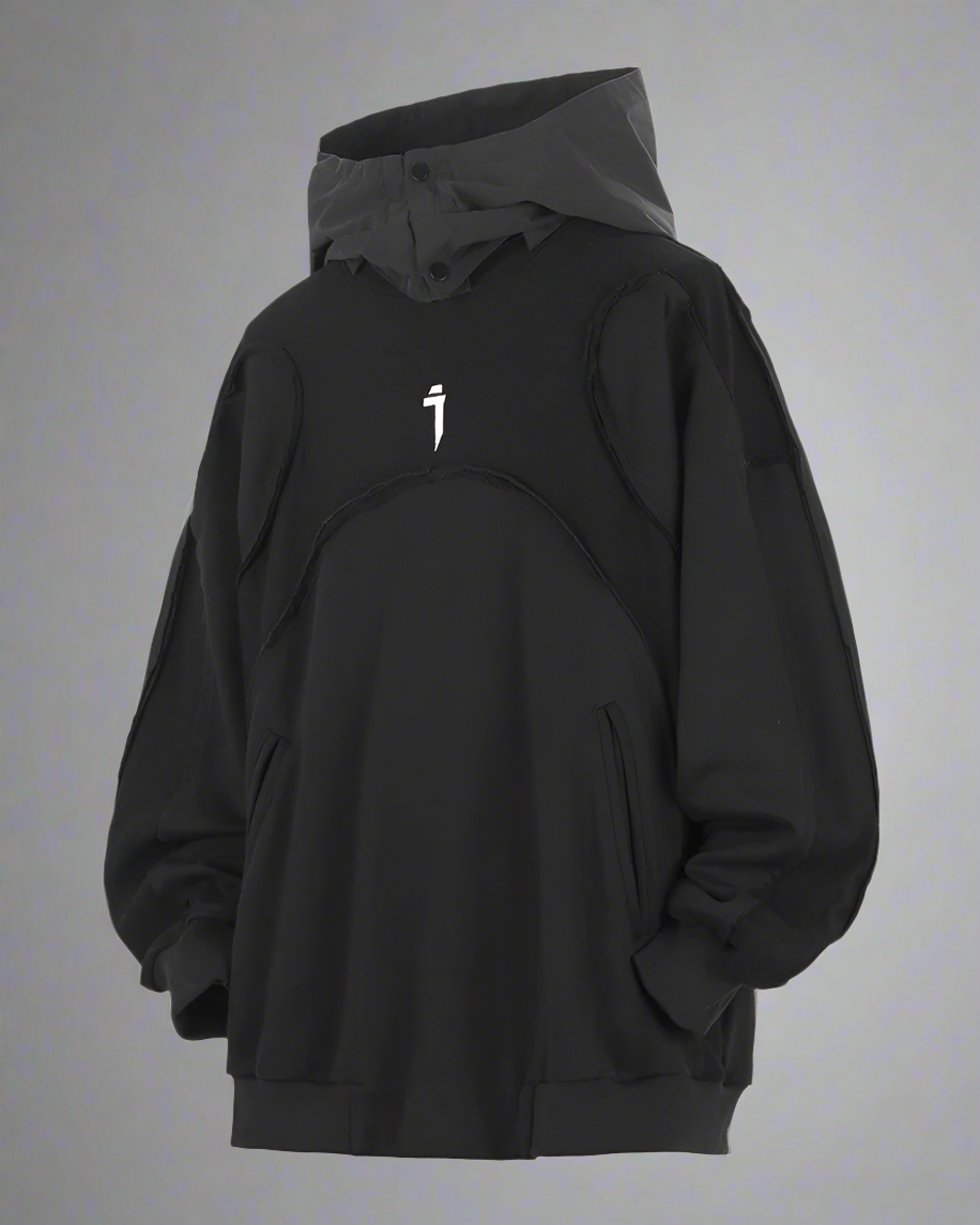 Trendy Washed Patchwork Hoodie -  techwear - Sophisticated Cape Hoodie for Streetwear and Techwear - View 7