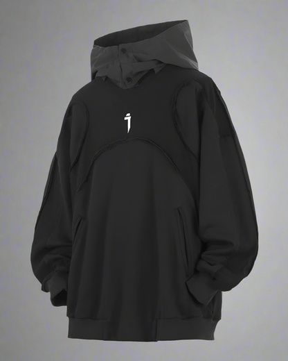 Trendy Washed Patchwork Hoodie -  techwear - Sophisticated Cape Hoodie for Streetwear and Techwear - View 7