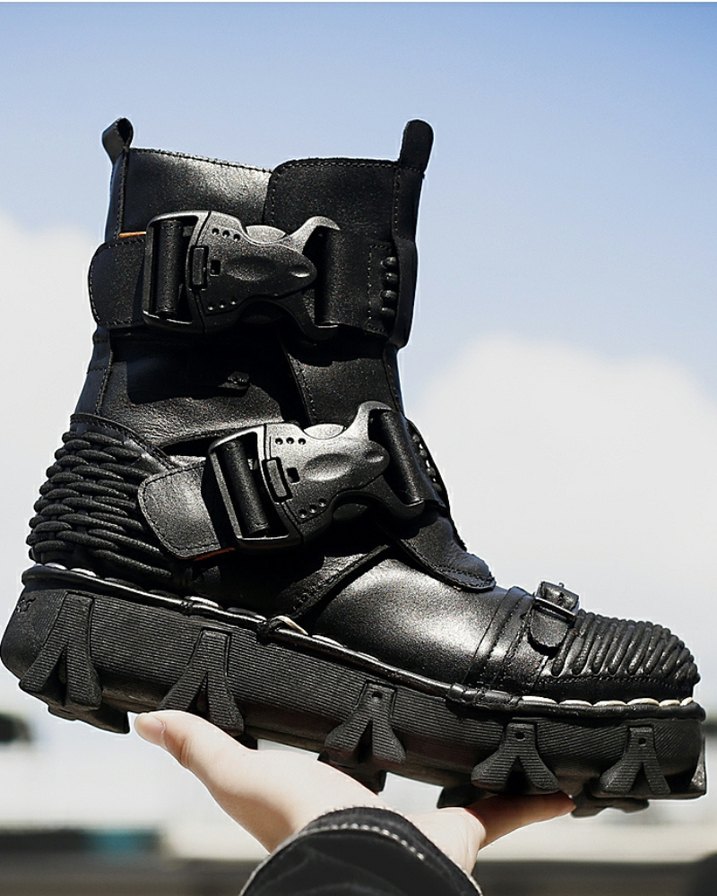 Unisex Buckle Techwear Motorcycle Boots -  leather combat boots - Unisex Buckle Techwear Motorcycle Boots for Adventurers - View 6
