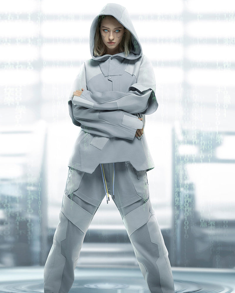 Unisex Cyberpunk Ghost Patchwork Hoodie -  comfortable patchwork hoodie - Unisex Cyberpunk Patchwork Hoodie for Stylish Comfort - View 3