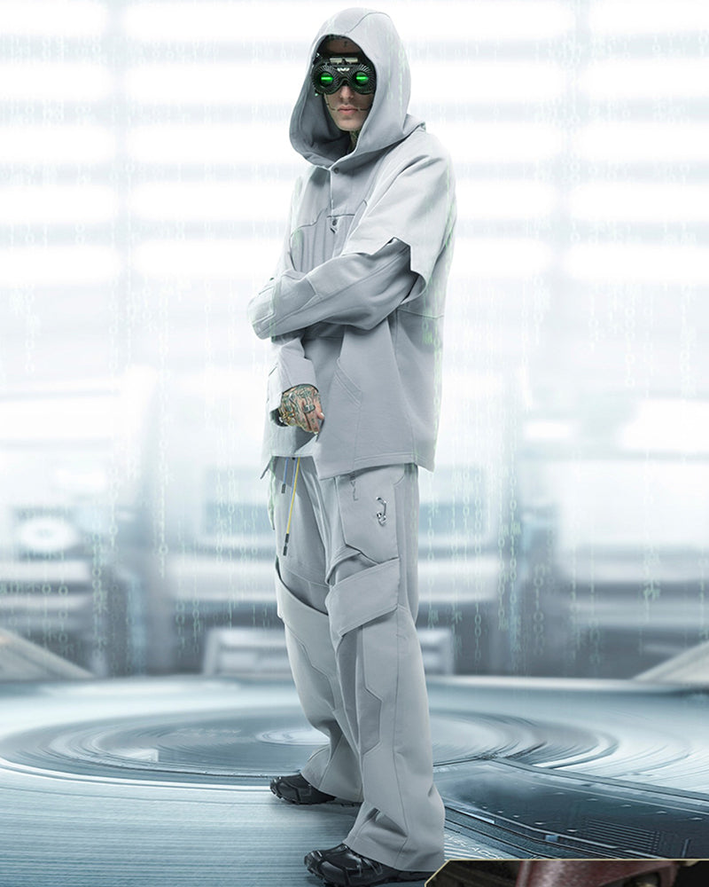 Unisex Cyberpunk Ghost Patchwork Hoodie -  cyberpunk - Unisex Cyberpunk Patchwork Hoodie for Stylish Comfort - View 4