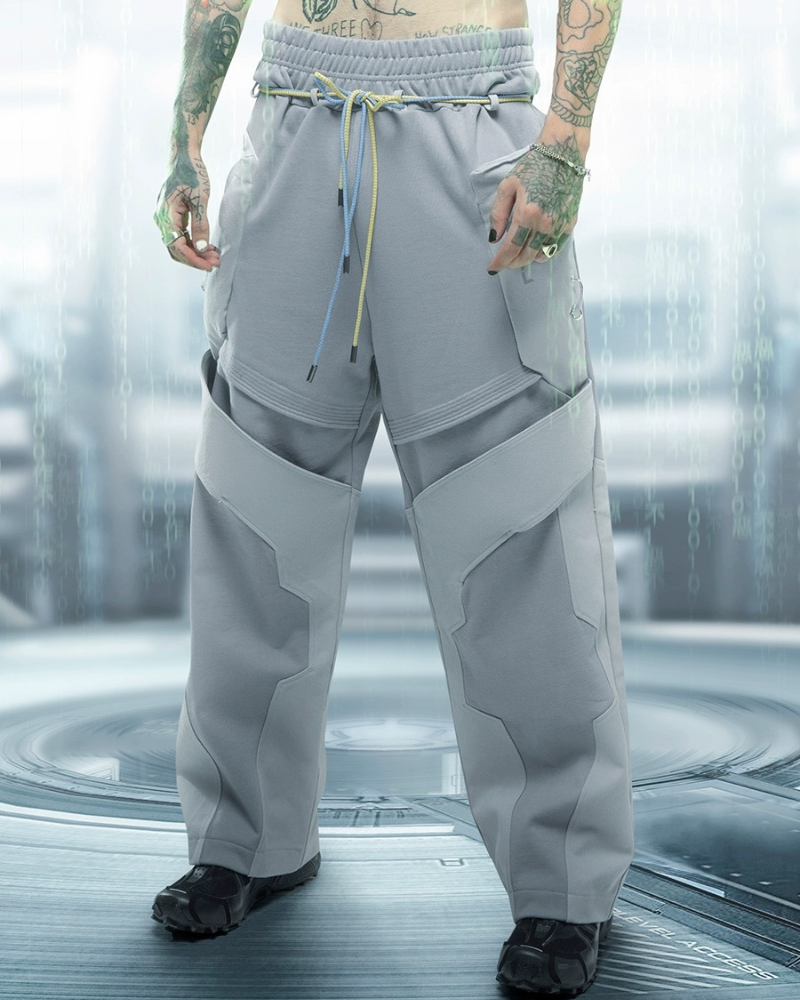 Unisex Cyberpunk Patchwork Pants - cyberpunk pants - Unisex Cyberpunk Patchwork Pants for Futuristic Style - Main view