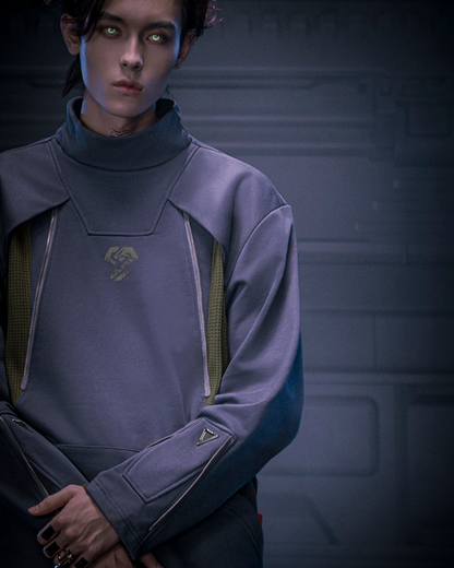 Unisex Cyberpunk Turtleneck Sweatshirt -  urban style - Unisex Cyberpunk Turtleneck Sweatshirt for Modern Style - View 9