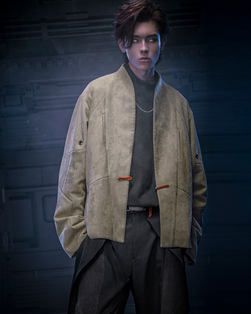Unisex Minimalist Cyberpunk Suede Jacket -  cyberpunk jacket - Unisex Cyberpunk Suede Jacket for Modern Style - View 3