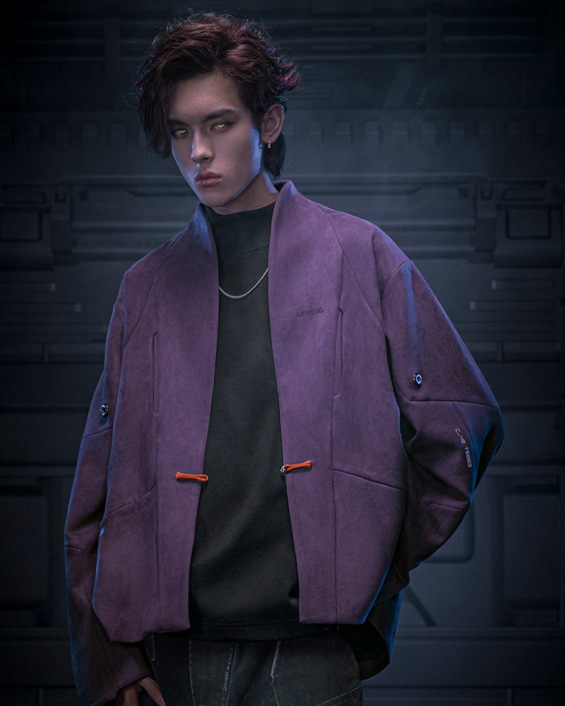 Unisex Minimalist Cyberpunk Suede Jacket -  stylish outerwear - Unisex Cyberpunk Suede Jacket for Modern Style - View 5