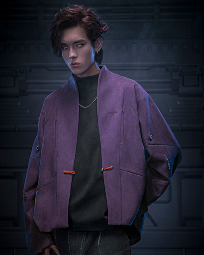Unisex Minimalist Cyberpunk Suede Jacket -  stylish outerwear - Unisex Cyberpunk Suede Jacket for Modern Style - View 5