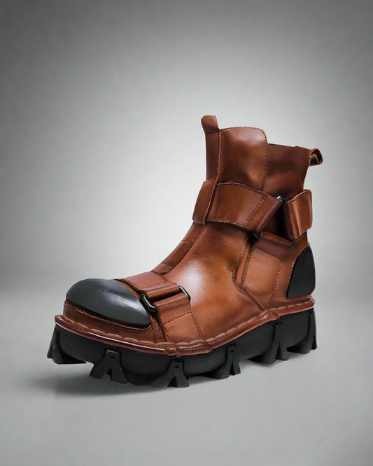 Unisex Punk Motorcycle Platform Boots - durable workwear boots - Unisex Punk Motorcycle Platform Boots for Comfort and Style - Main view
