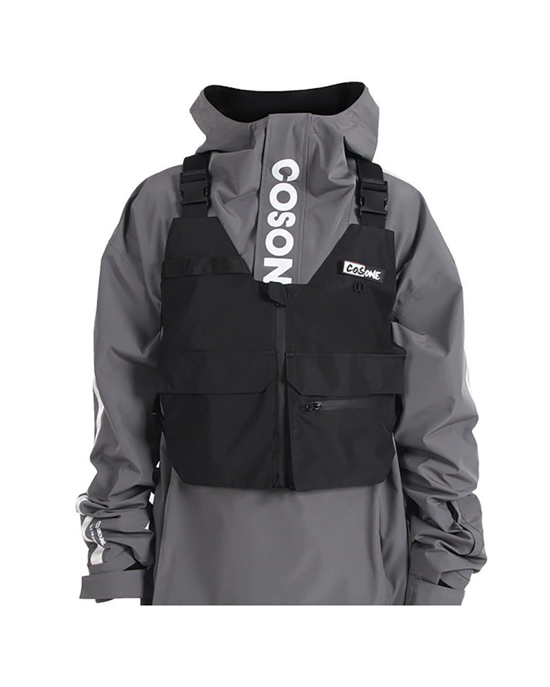 Unisex Snow Cargo Ski Vest -  black vest - Unisex Snow Cargo Ski Vest with Adjustable Fit - View 3