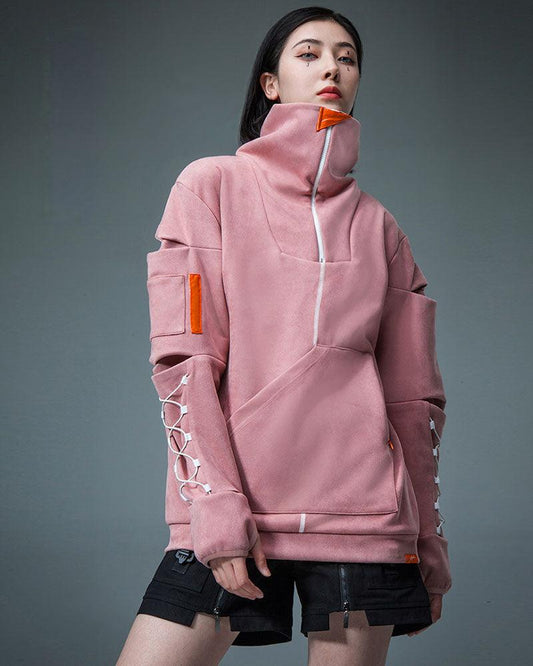 Unisex Suede Cyberpunk Turtleneck Hoodie - cyberpunk hoodie - Unisex Suede Cyberpunk Turtleneck Hoodie for Futuristic Style - Main view