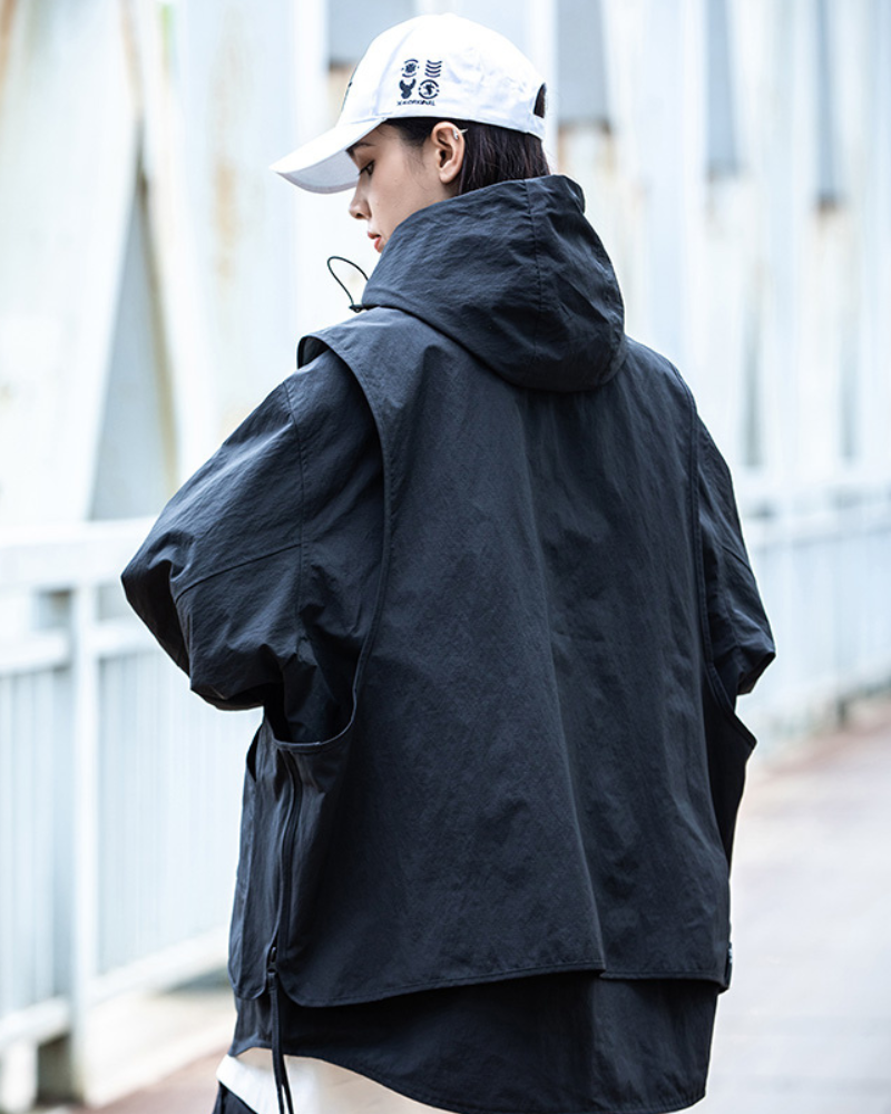 Unisex Tech-Inspired Layered Jacket in Black – Imaphotic
