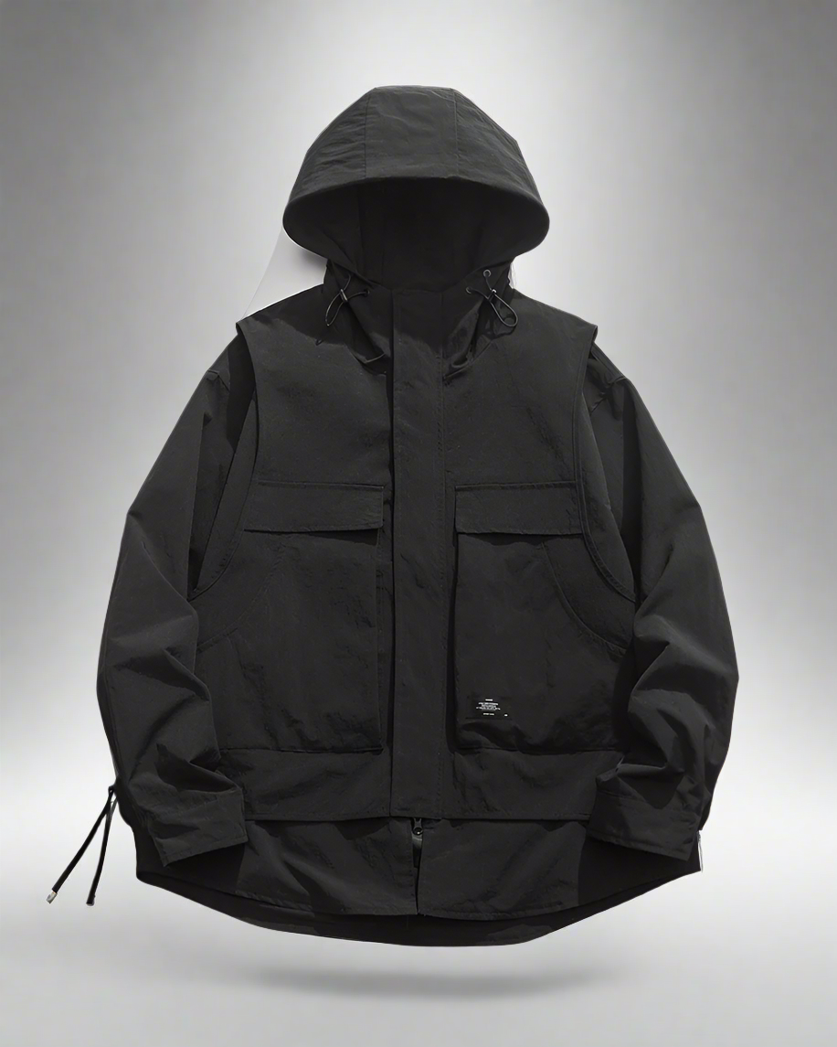 Unisex Tech-Inspired Layered Jacket -  streetwear - Unisex Tech-Inspired Layered Jacket in Black - View 6