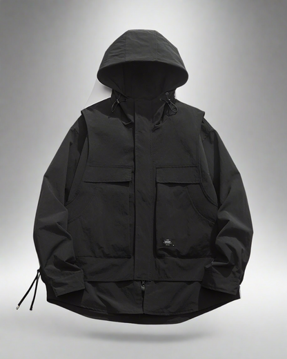 Unisex Tech-Inspired Layered Jacket -  streetwear - Unisex Tech-Inspired Layered Jacket in Black - View 6