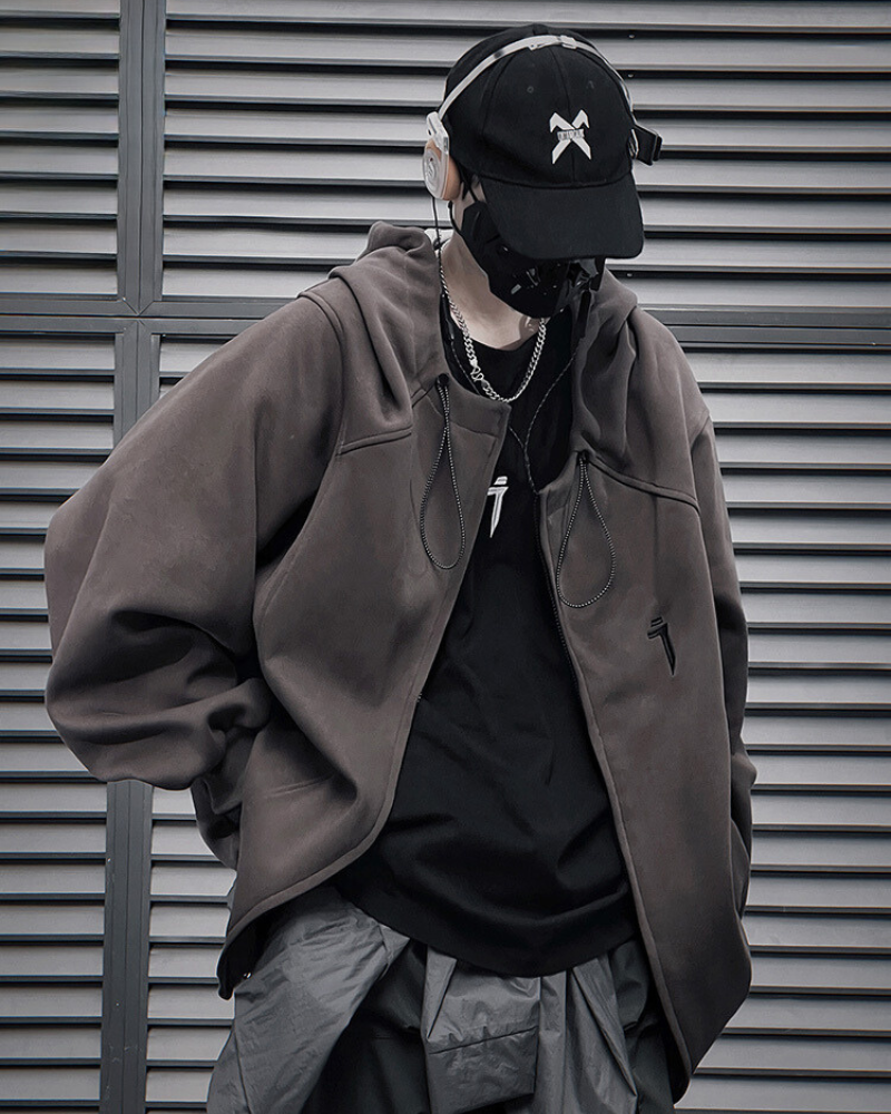 Unisex Urban Zip-Up Hoodie -  cyberpunk style - Unisex Urban Zip-Up Hoodie for Futuristic Streetwear - View 4