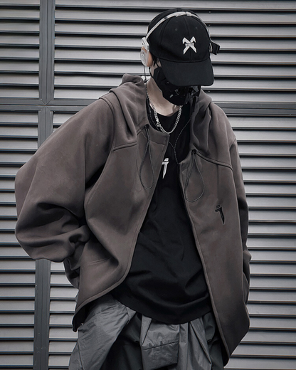 Unisex Urban Zip-Up Hoodie -  cyberpunk style - Unisex Urban Zip-Up Hoodie for Futuristic Streetwear - View 4