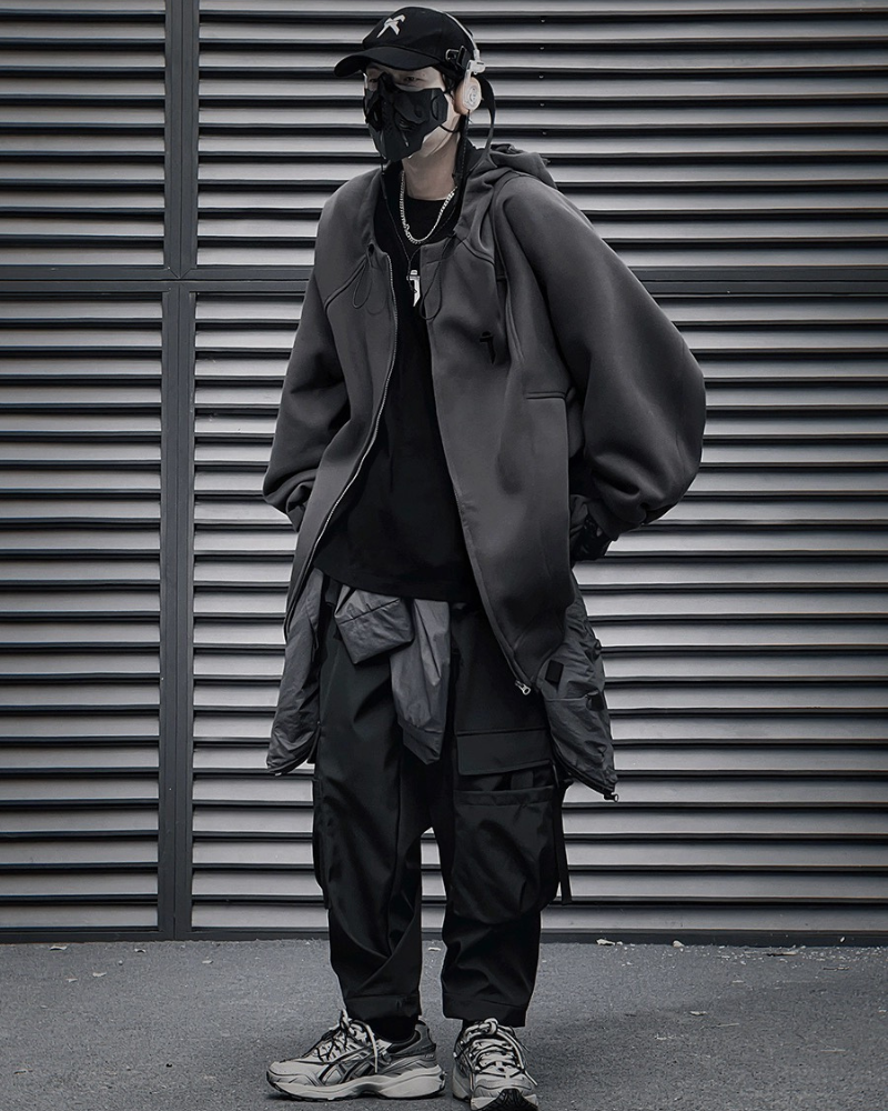 Unisex Urban Zip-Up Hoodie -  techwear aesthetics - Unisex Urban Zip-Up Hoodie for Futuristic Streetwear - View 7