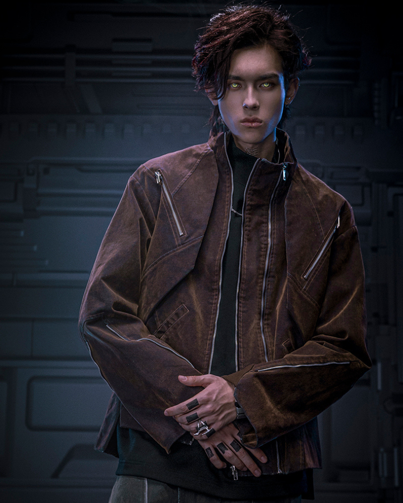 Unisex Velvet Cyberpunk Jacket - futuristic techwear coat - Unisex Velvet Cyberpunk Jacket in Unique Colors - View 2