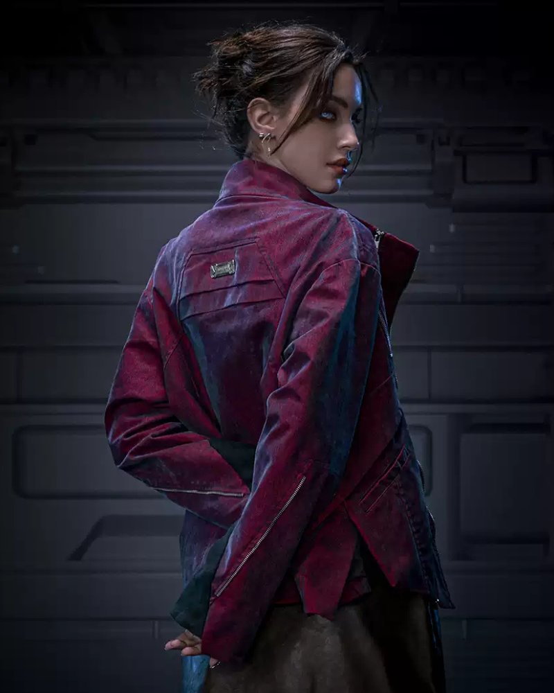 Unisex Velvet Cyberpunk Jacket -  modern streetwear - Unisex Velvet Cyberpunk Jacket in Unique Colors - View 3