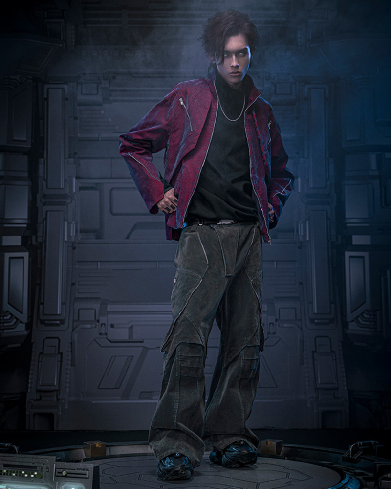 Unisex Velvet Cyberpunk Jacket -  techwear coat - Unisex Velvet Cyberpunk Jacket in Unique Colors - View 5