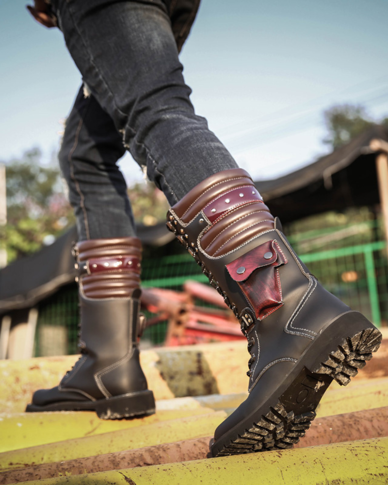 Urban Black Knee-High Boots -  black boots - Stylish Black Knee-High Punk Motorcycle Boots - View 3