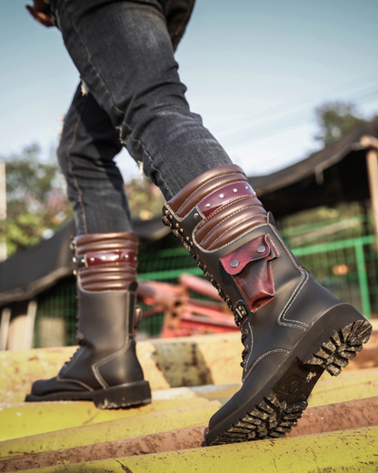 Urban Black Knee-High Boots -  black boots - Stylish Black Knee-High Punk Motorcycle Boots - View 3