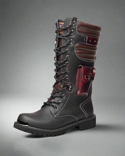 Urban Black Knee-High Boots - high-cut motorcycle boots - Stylish Black Knee-High Punk Motorcycle Boots - Main view