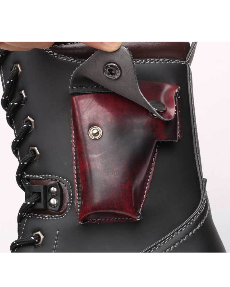 Urban Black Knee-High Boots - high-cut motorcycle boots - Stylish Black Knee-High Punk Motorcycle Boots - View 9